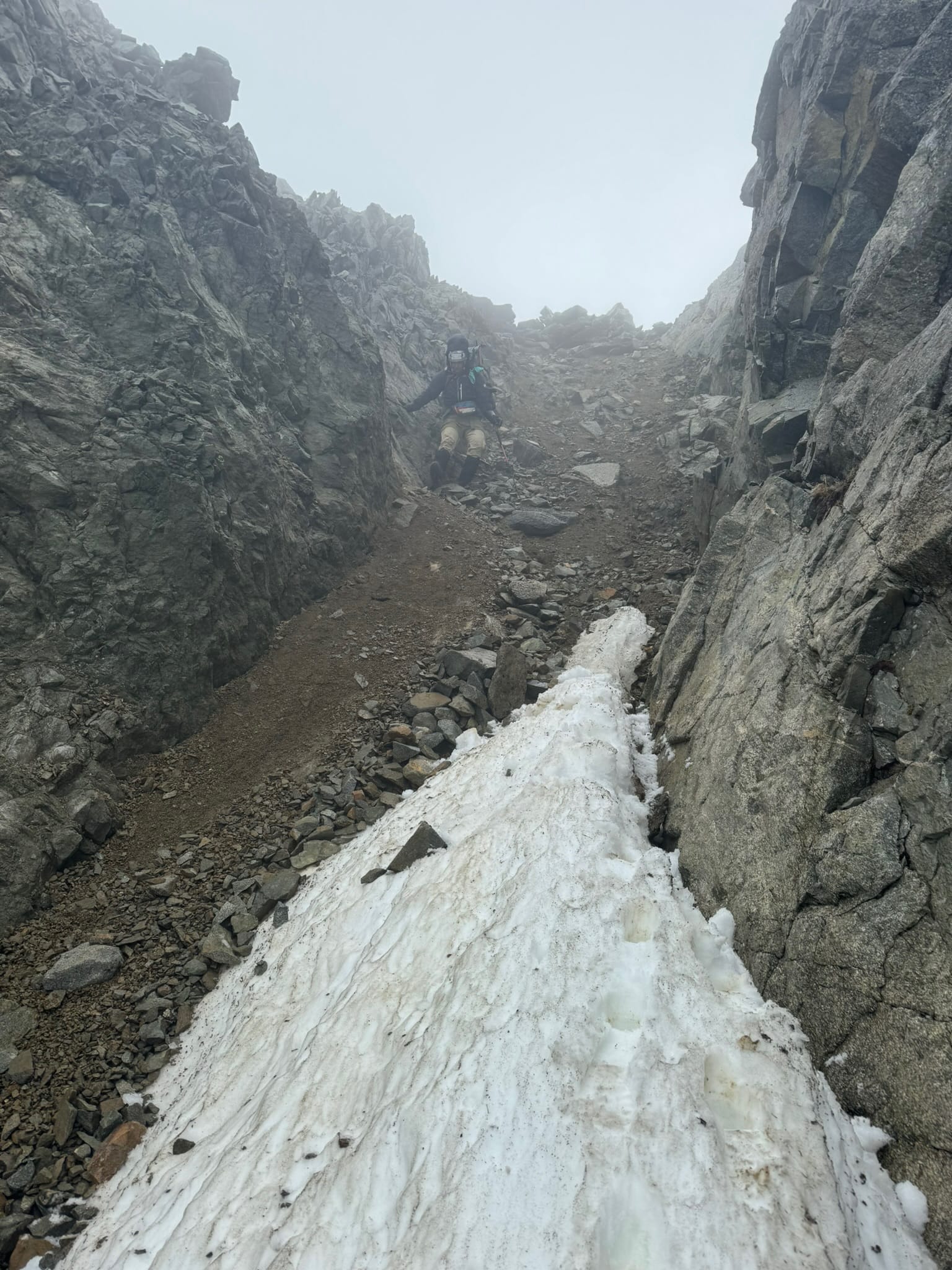 Shaina just before the hidden ice under dirt (where no rocks stick on the left, of course).