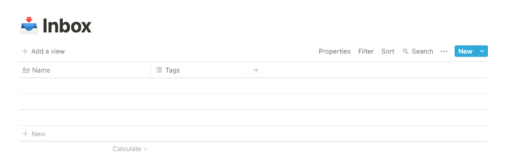 Một database trống, dạng table, đặt tên là inbox và một icon tương ứng