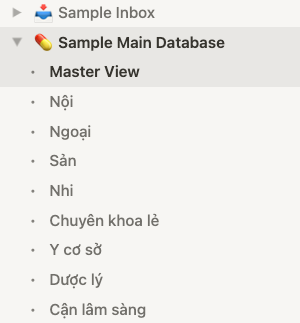 Click vào nút tam giác phía trước tên của database ở outline sẽ cho các bạn thấy danh sách tất cả view theo chuyên khoa mà bạn đã cài đặt. Thật đơn giản phải không nào?