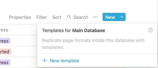 Click vào dấu mũi tên bên cạnh nút new sẽ hiện ra bảng Templates