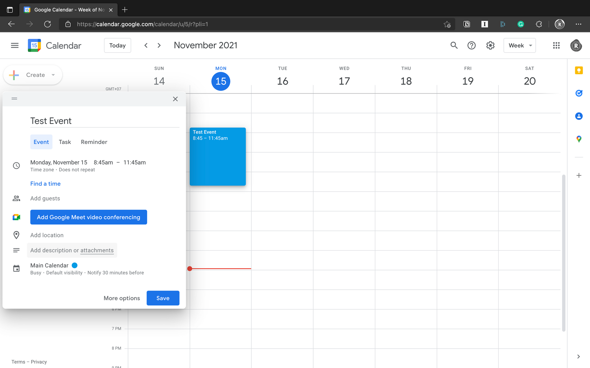 Bạn có thể thêm cuộc hội thoại (google meet) hay tập tin đính kèm (attachment) cho các event của Google Calendar