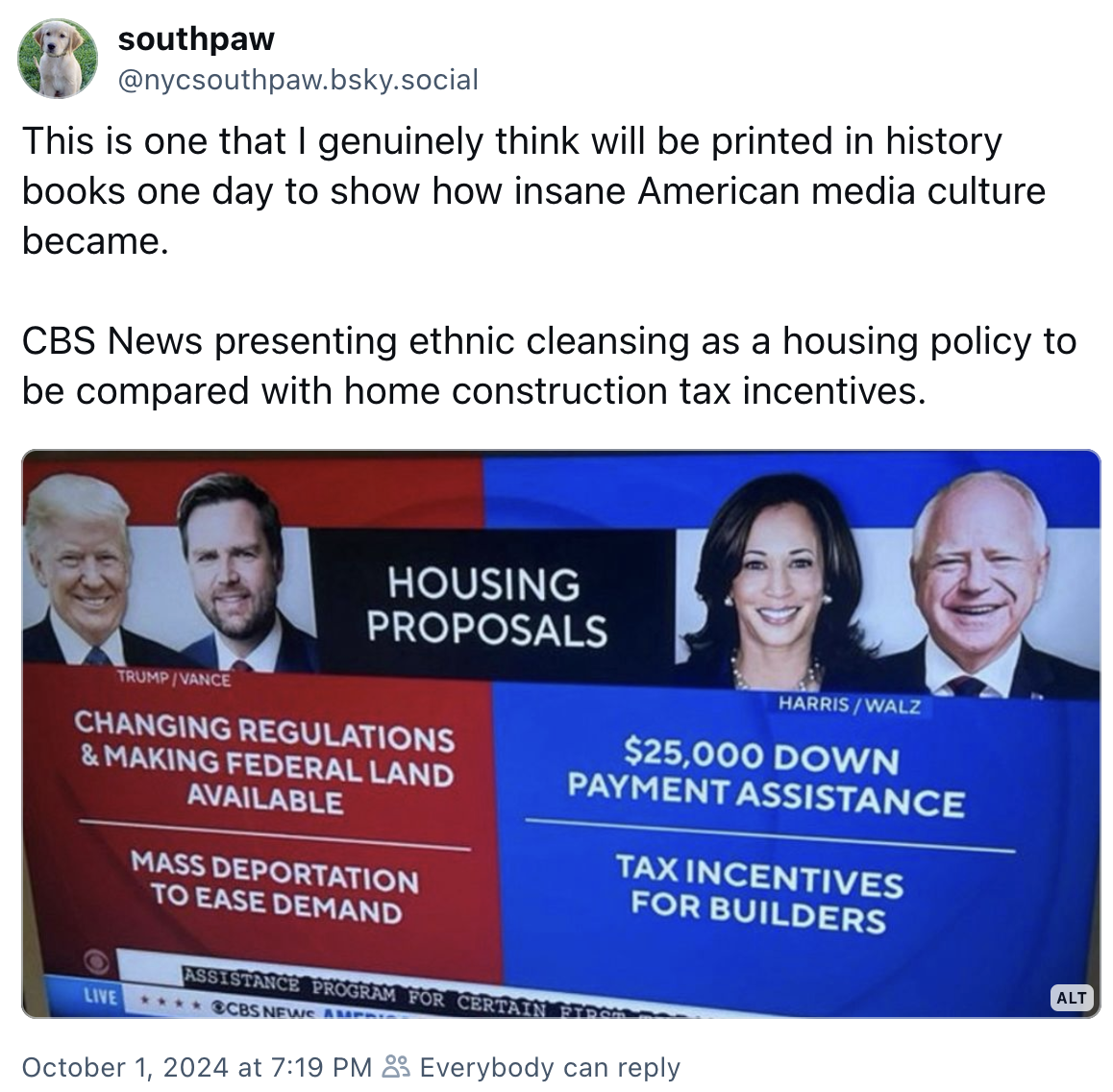 CBS News Graphic showing mass deportation as a housing proposal for Trump/Vance