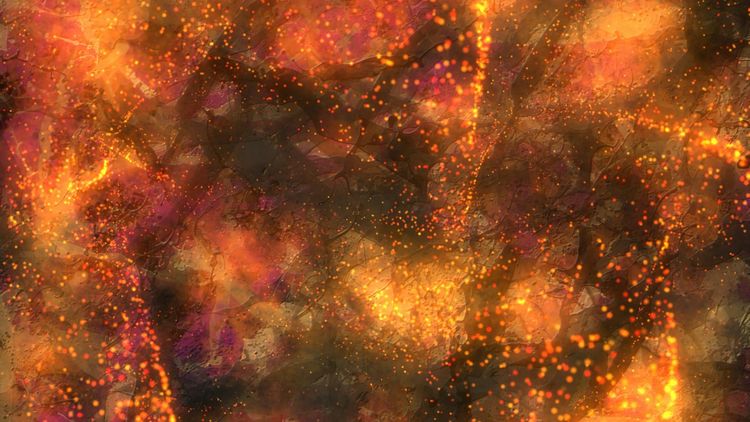 glowing field of orange lights in a random distribution