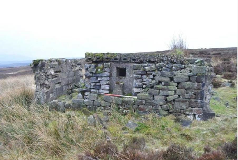 a small ruined stone building in a wild moor
