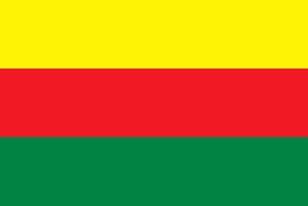 The Kurdish flag: horizontal yellow band, underneath there is a red band, underneath there is a green band
