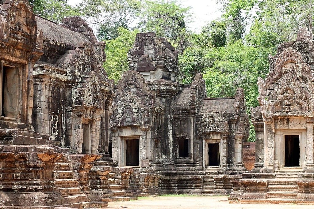Twin temples of Chau Say Tevoda and Thommanon facing each other at Angkor, Cambodia