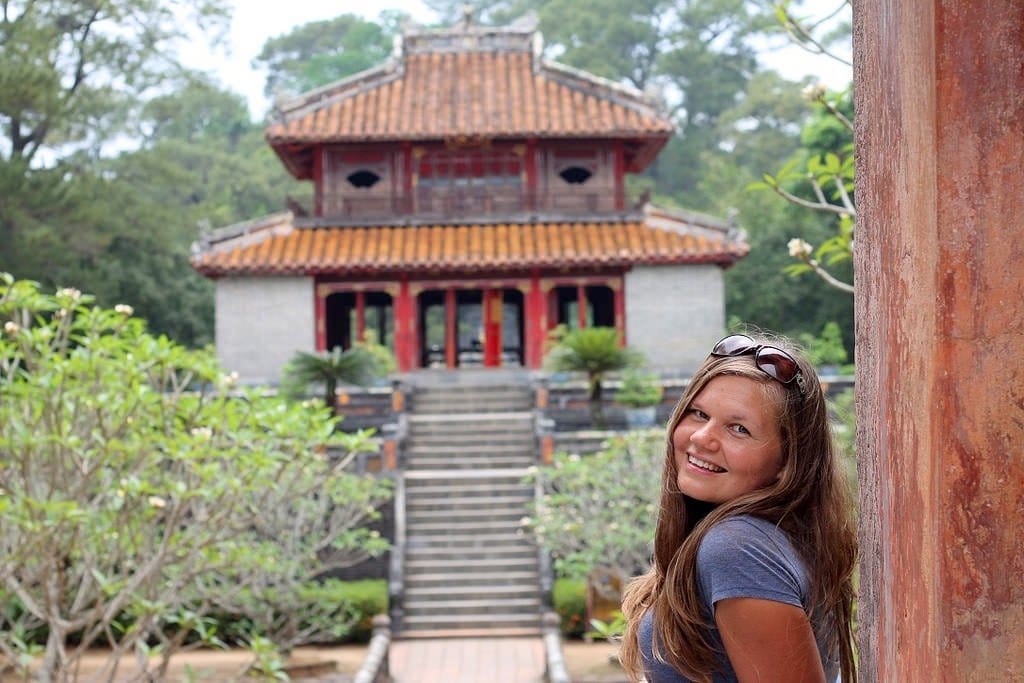 Grand ceremonial courtyard at Minh Mang Imperial Tomb in Hue, Vietnam