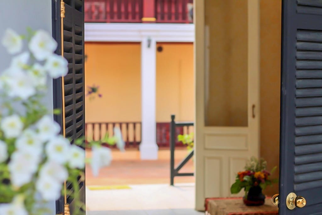 Quiet red-brick lane in the old town of Luang Prabang, Laos