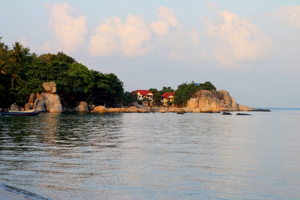Beachfront resort bungalows along the coast of Koh Tao island Thailand