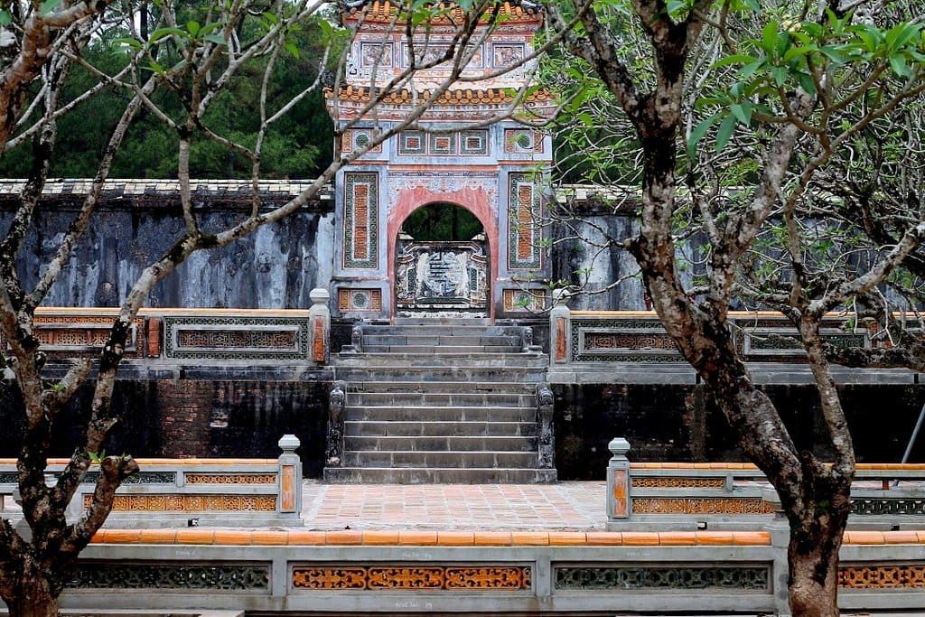 Courtyard and pavilion at the Tu Duc Imperial Tomb complex in Hue