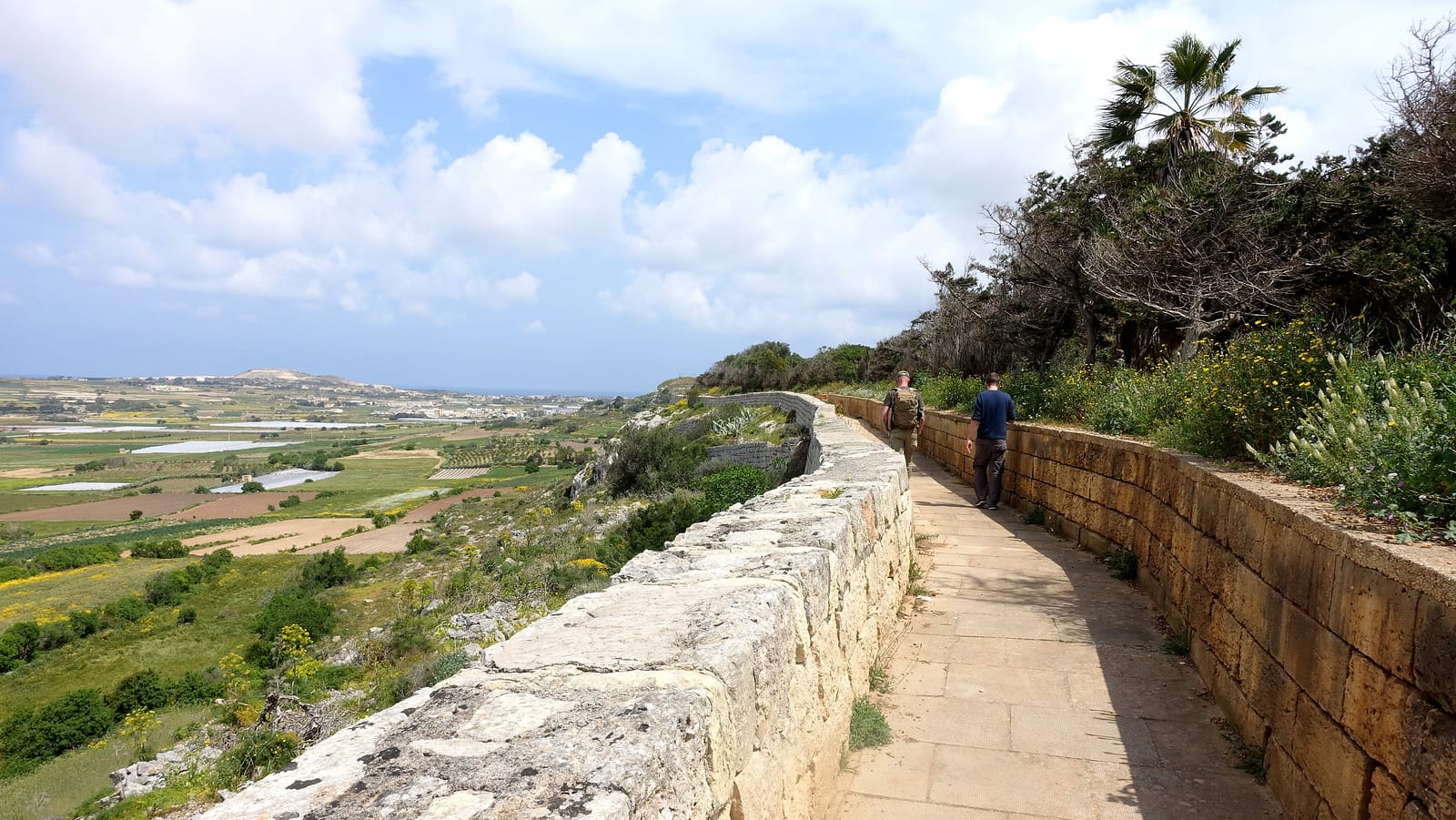 The Victoria Lines defensive fortifications stretching across Malta's central plateau near Fort Mosta