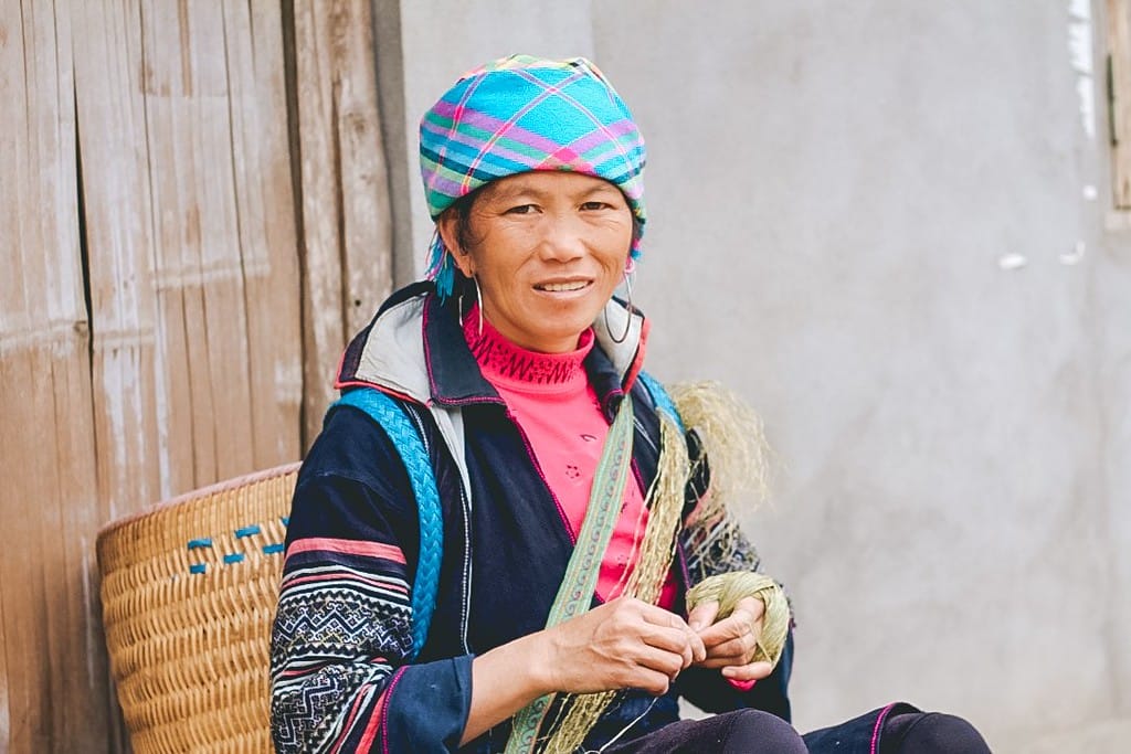 Vietnamese tribal woman wearing a colourful headscarf