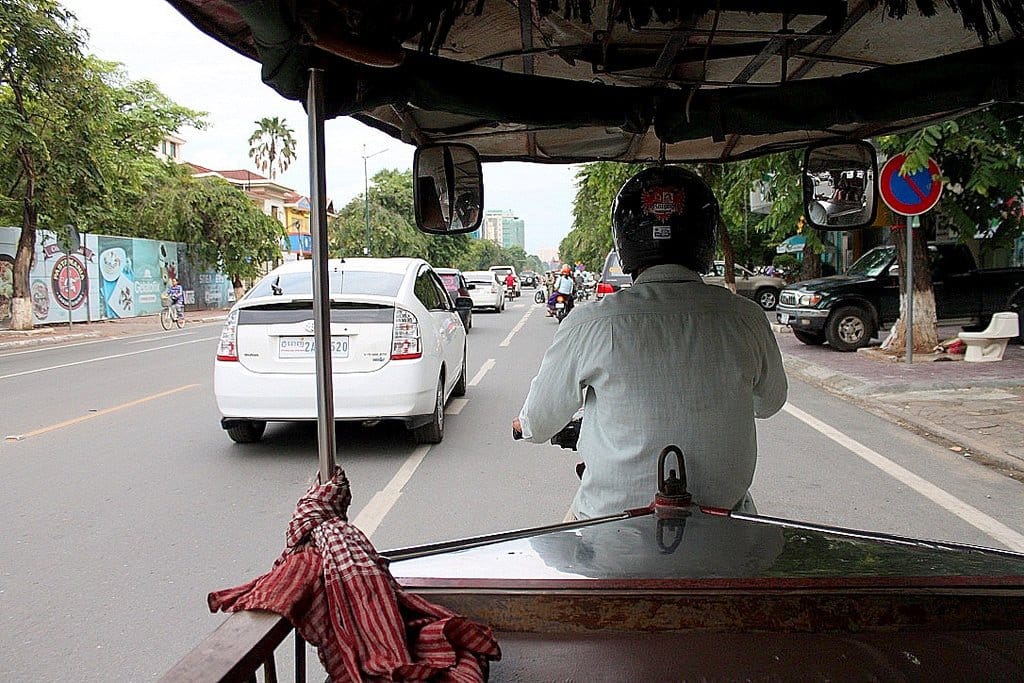 View from a tuk-tuk in Phnom Penh streets