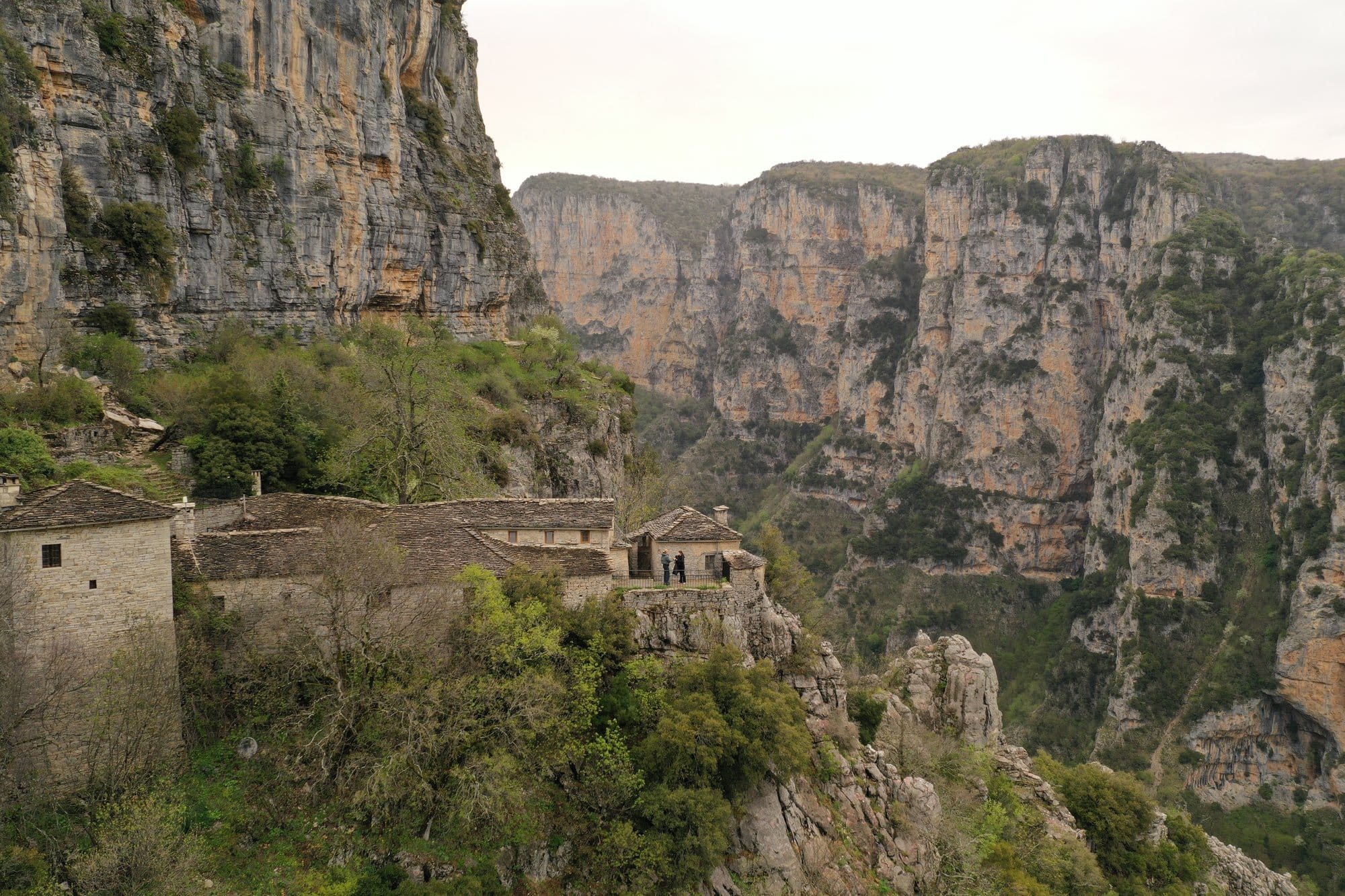 Agia Paraskevi monastery perched on the rim of the Vikos gorge — Zagori, Greece