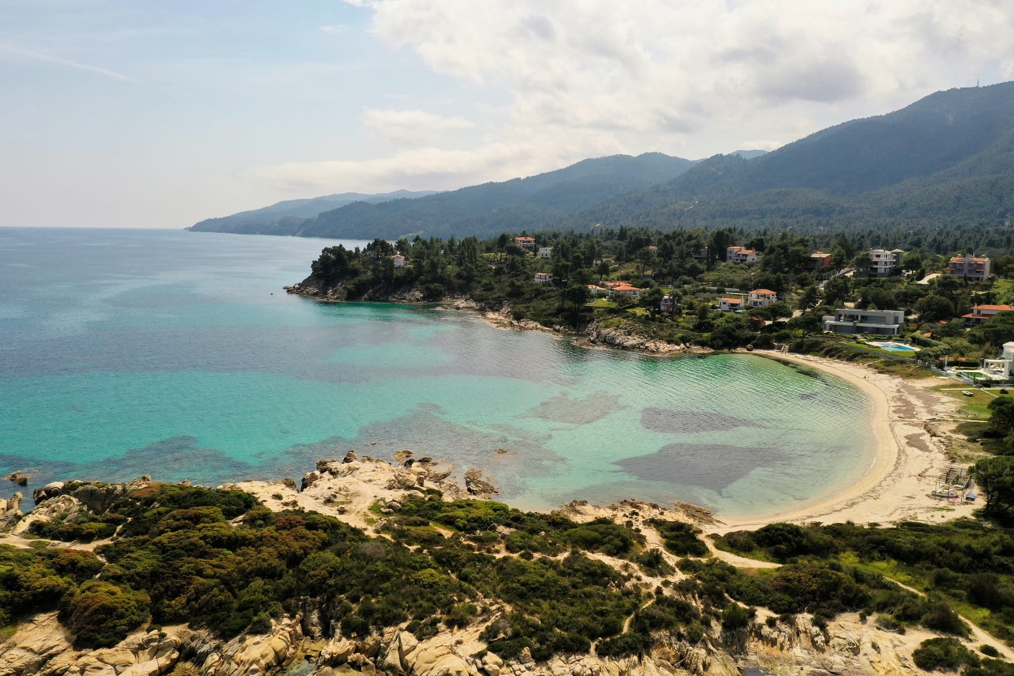 Aerial of Vourvourou-Karidi bay — Sithonia, Halkidiki, Greece