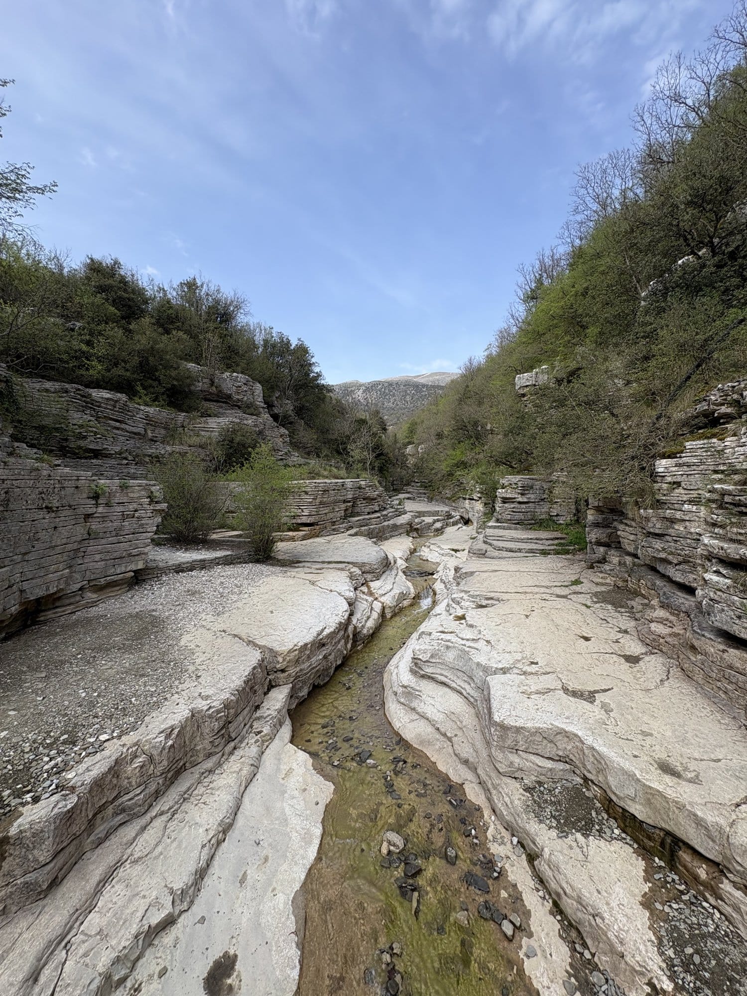 Le ruisseau des vasques de Papingo courant dans un étroit chenal calcaire — Papingo, Grèce