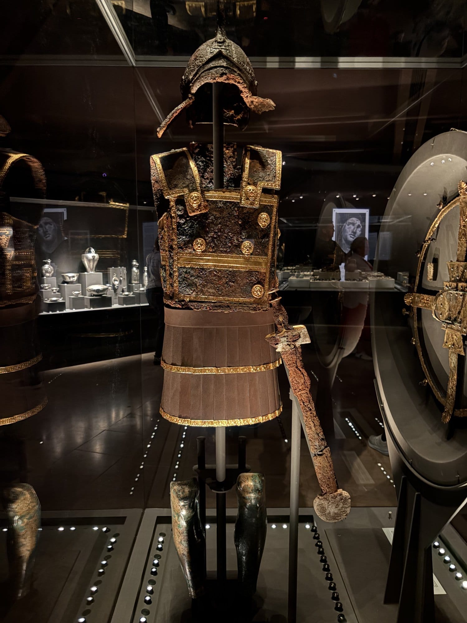 Philip II's ceremonial armour on display at the Vergina royal tomb museum — Aigai, Greece