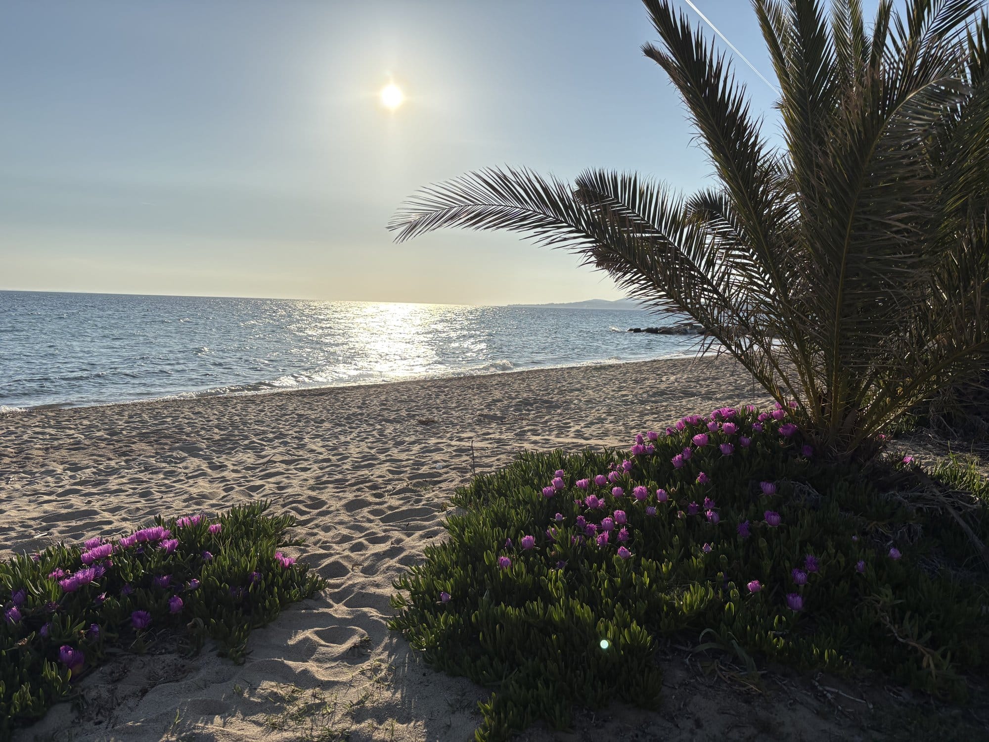 Sunset over Nikiti beach with calm Aegean water — Halkidiki, Greece