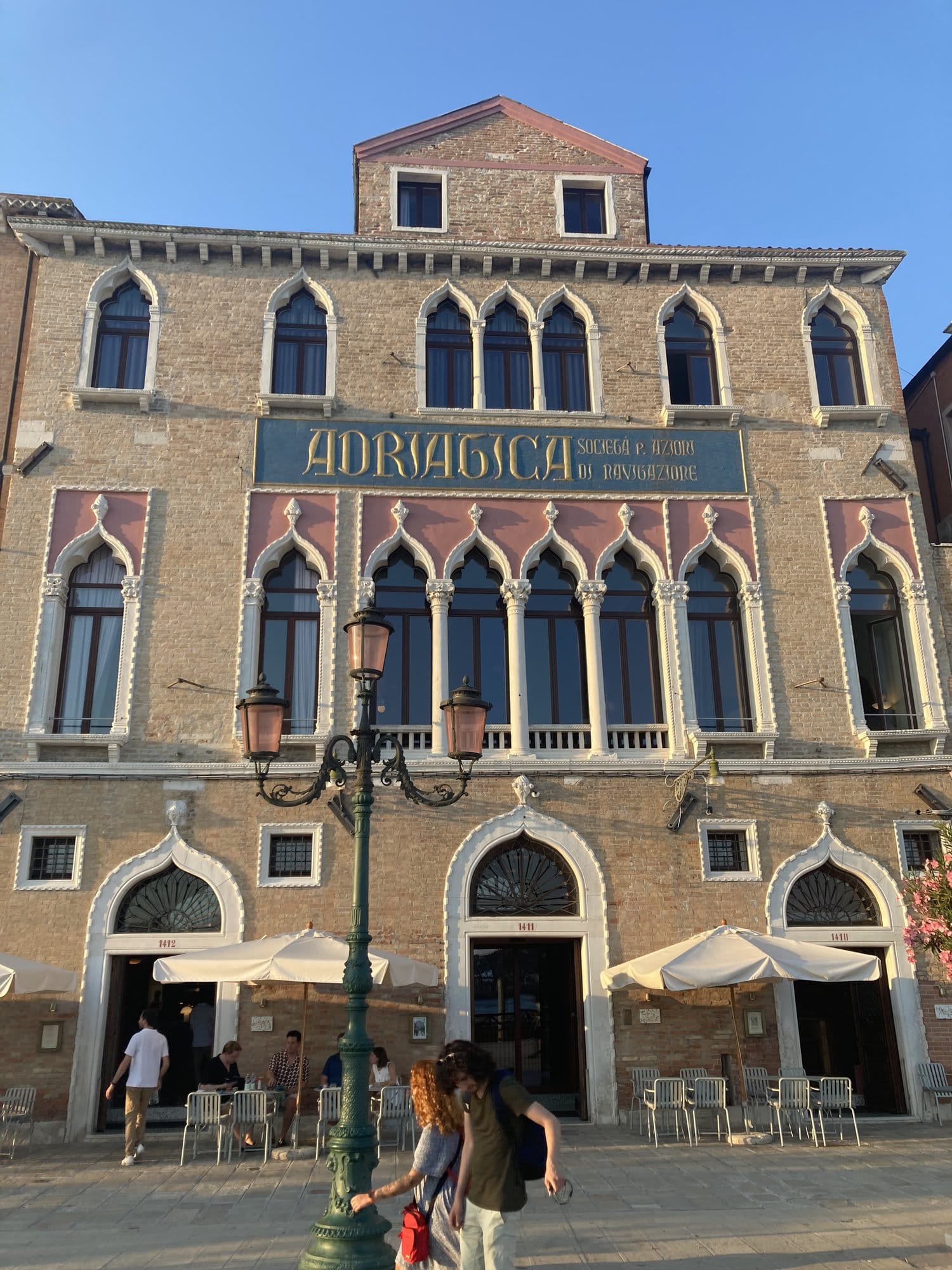 Art Nouveau facade of the Adriatica building on the Zattere — Venice, Italy