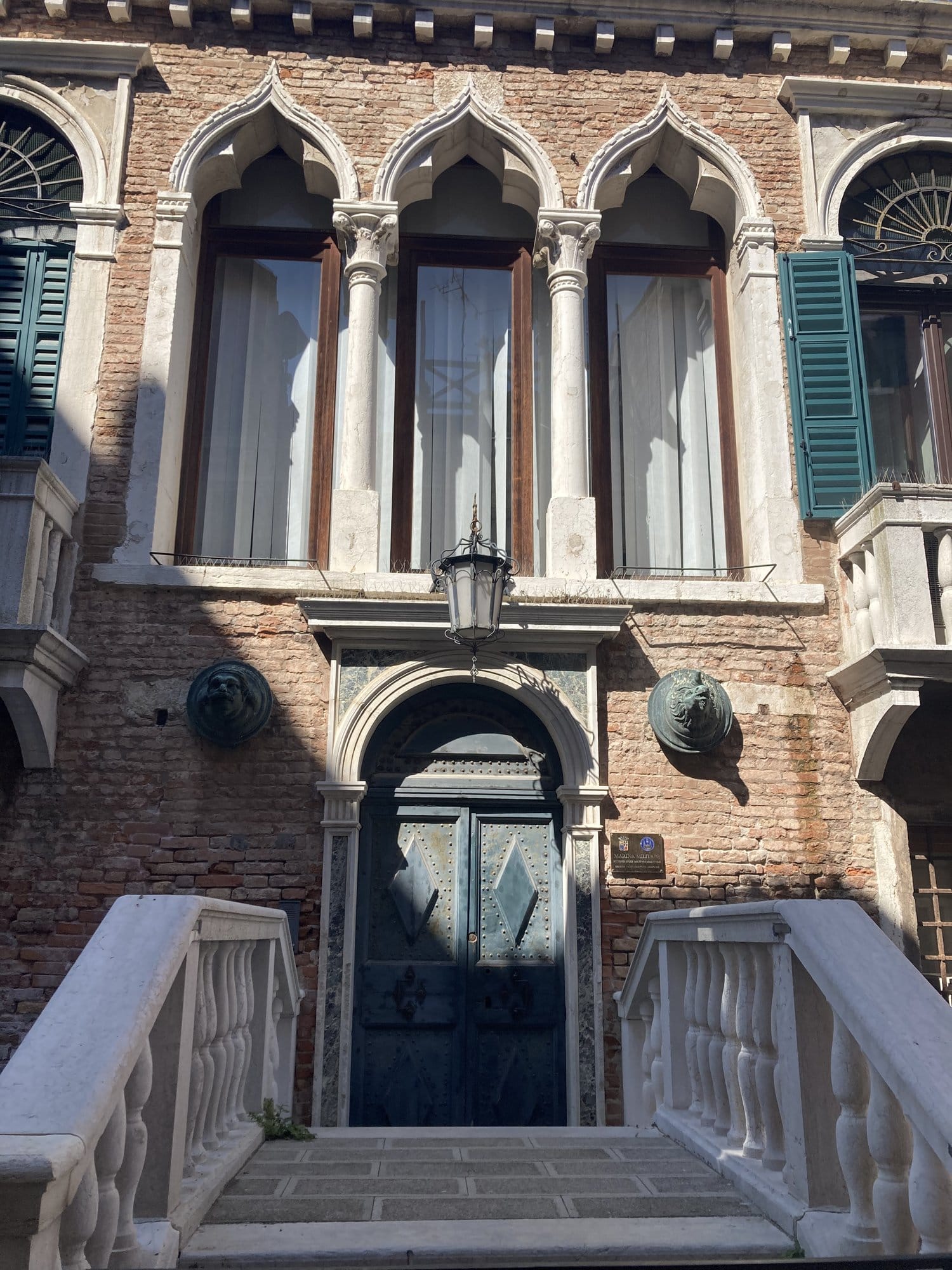 Gothic Venetian palazzo with trefoil windows and marble staircase in Castello — Venice, Italy