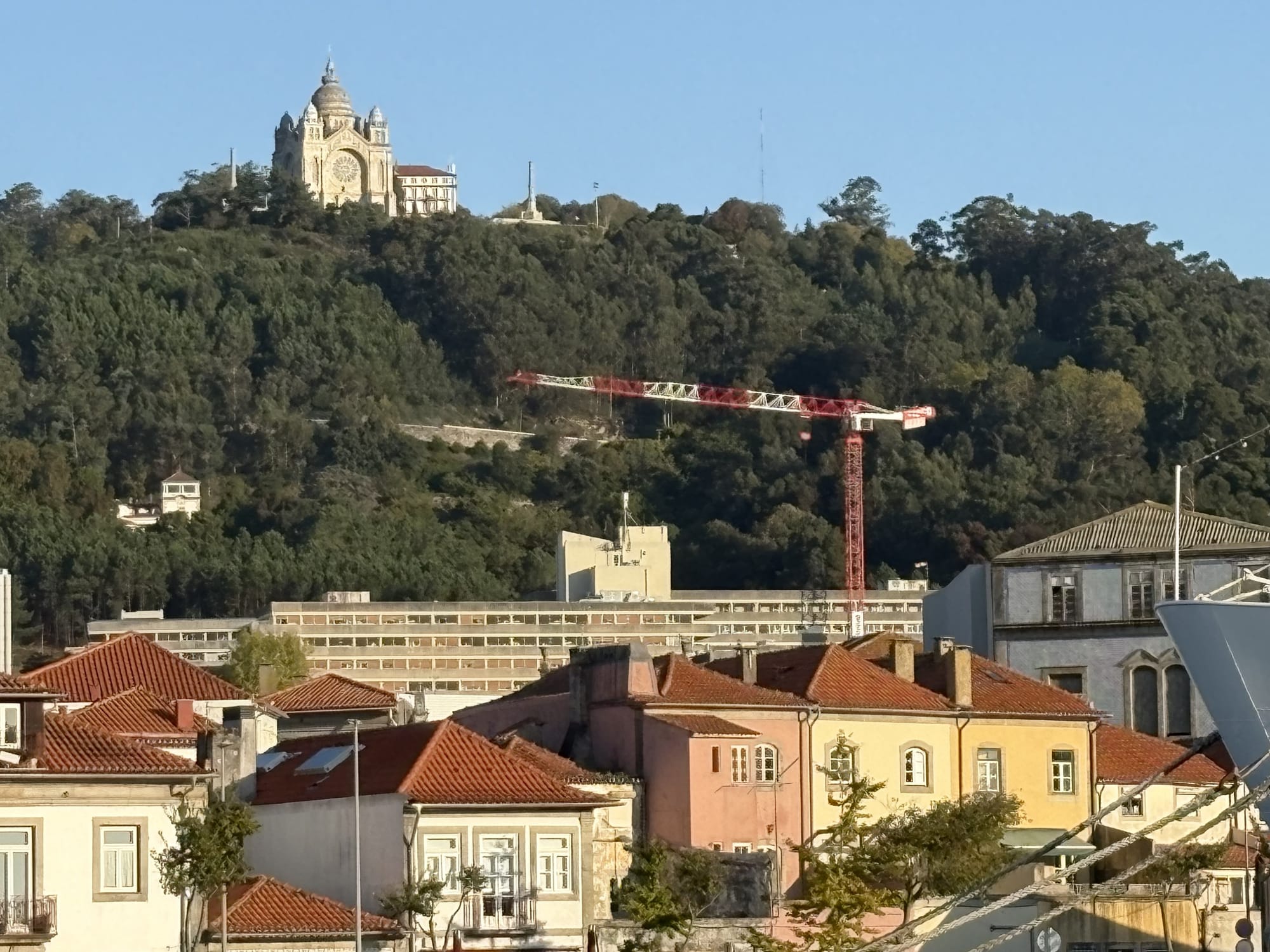 View of Monte Santa Luzia and the Basílica from the town rooftops — Viana do Castelo, Portugal