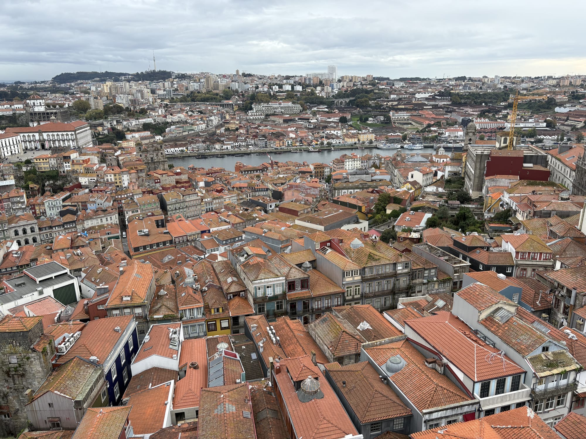 Aerial view over Porto's red rooftops from Torre dos Clérigos — Porto, Portugal