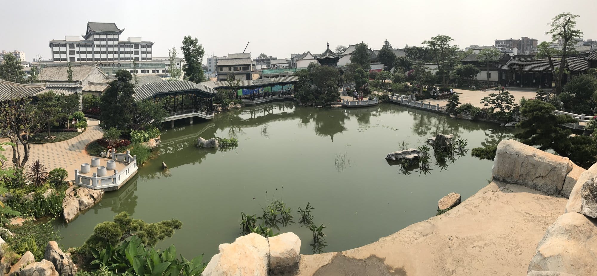 The garden's central pond and covered galleries.