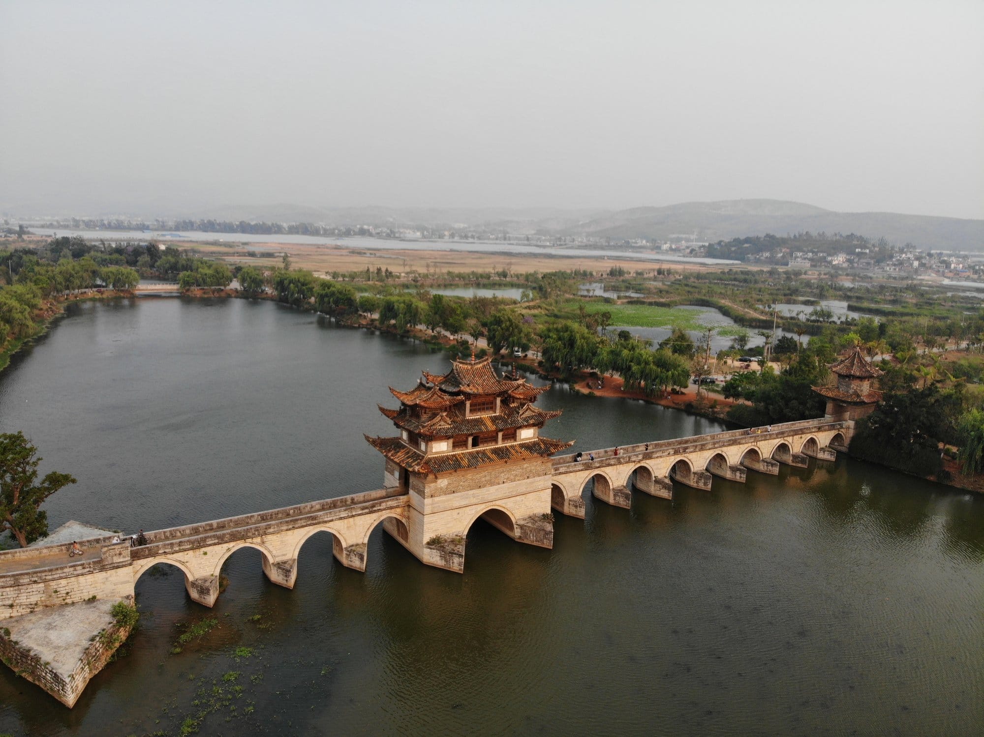 The seventeen arches of the Double Dragon Bridge.