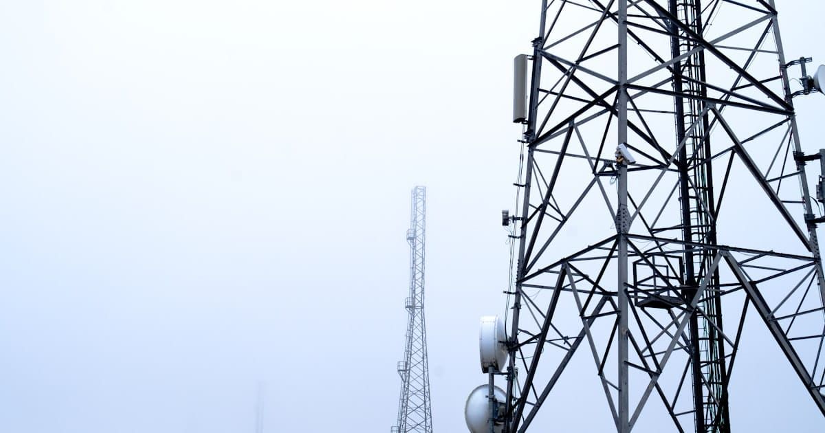 Telecommunications tower against the sky