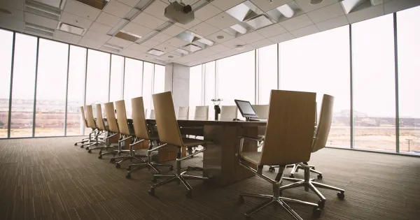 An empty corporate boardroom