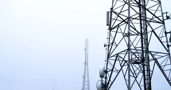 Telecommunications tower against the sky