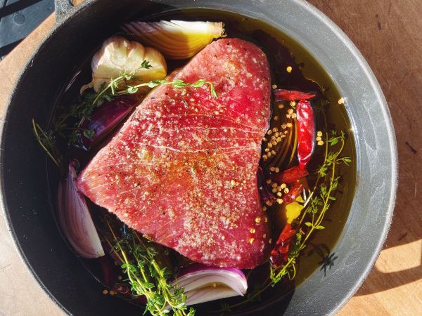 slow cooked tuna and red onions and aioli