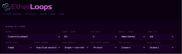 Track Builder - a standalone web app for generating MIDI patterns.