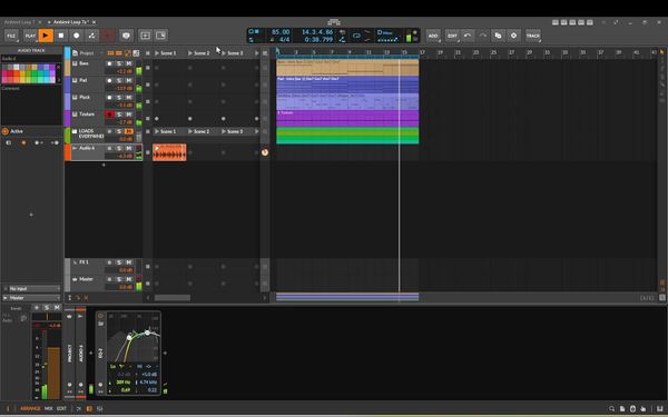 Finished ambient loop arrangement in Bitwig Studio built with the Vital synth and organic wavetables