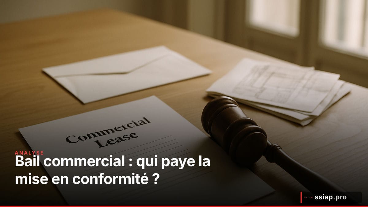 Marteau de justice et contrat de bail commercial sur un bureau - jurisprudence sécurité incendie ERP