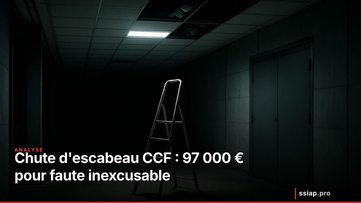 Escabeau renversé dans un couloir industriel la nuit - accident SSIAP faute inexcusable employeur sécurité incendie