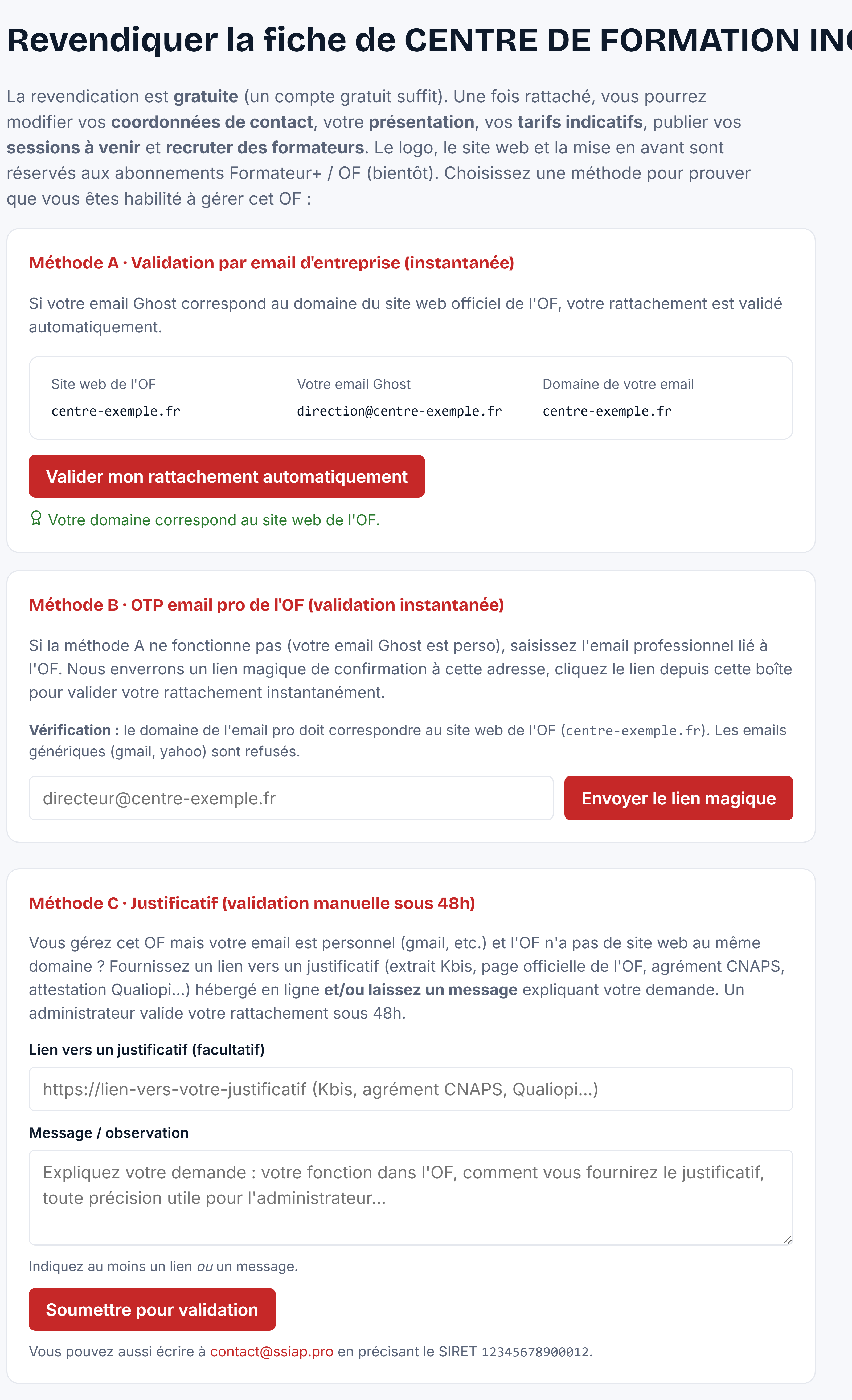 Les trois méthodes de revendication d'une fiche OF sur le Radar SSIAP.PRO