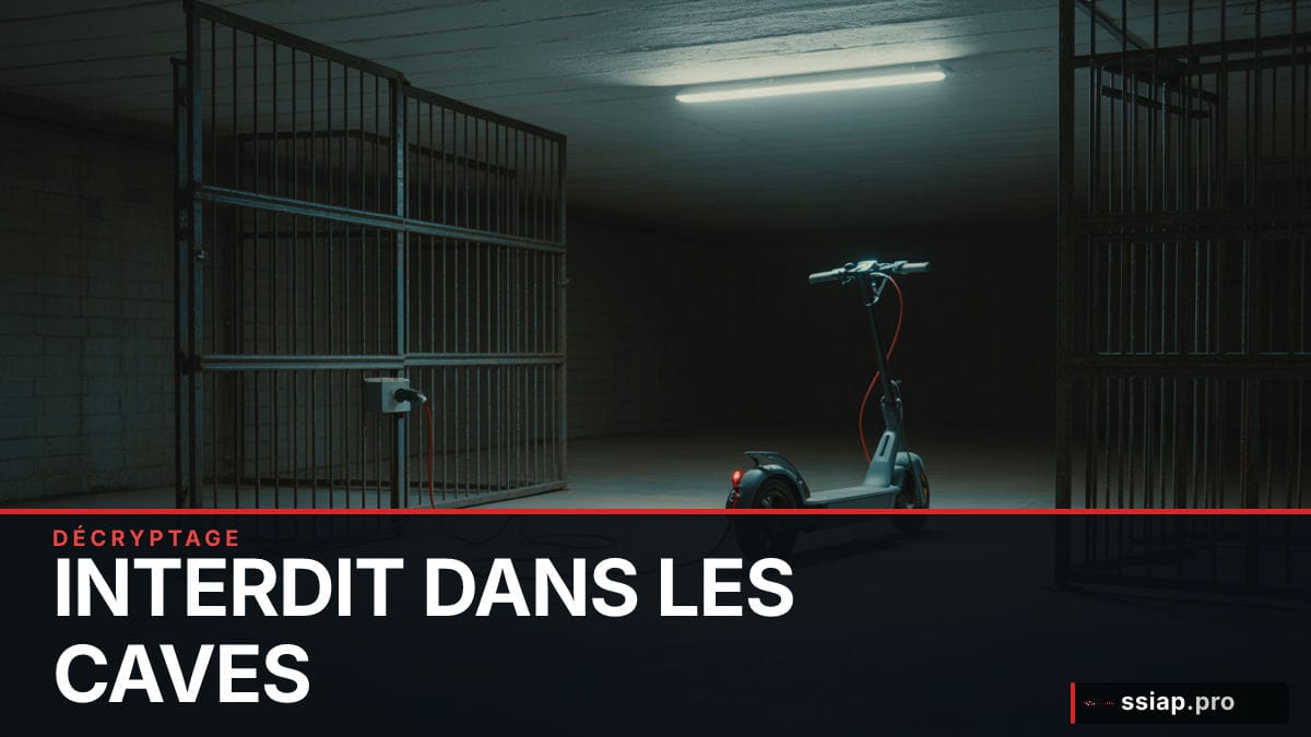 Trottinette électrique en charge dans une cave d'immeuble – remisage interdit sécurité incendie