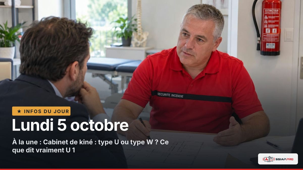 INFOS DU JOUR ssiap.pro, Lundi 5 octobre : Réunion en cabinet de kiné sur la classification SSIAP entre type U et type W.