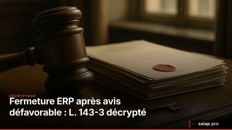 Marteau de justice et documents administratifs scellés évoquant la fermeture d'un ERP - sécurité incendie