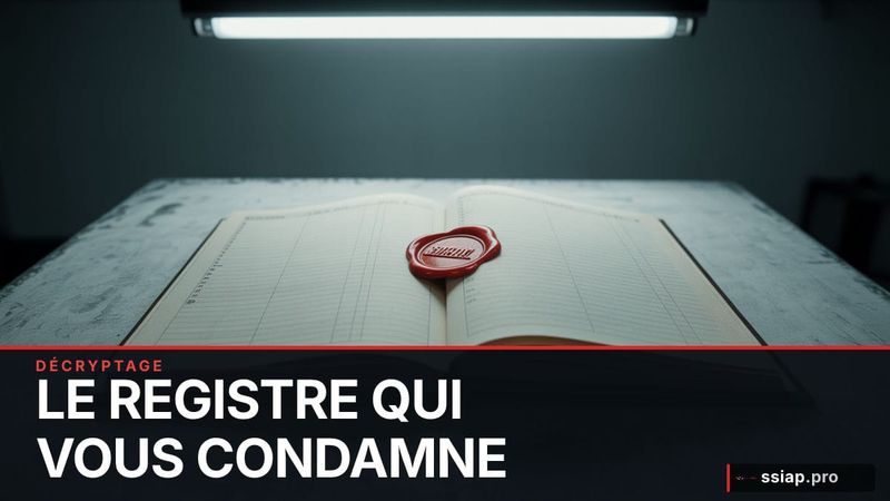 Registre de sécurité ouvert sur un bureau avec tampon rouge - exercice PPMS évacuation ERP