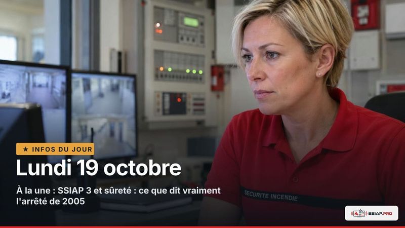 INFOS DU JOUR ssiap.pro, Lundi 19 octobre : SSIAP 3 dans un PC sécurité, entre supervision incendie et contrôle des écrans, sans mission de sûreté visible.
