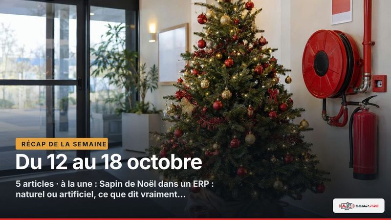 RÉCAP DE LA SEMAINE ssiap.pro, Du 12 au 18 octobre : Sapin de Noël dans un ERP près du matériel de sécurité incendie, illustrant la règle SSIAP.