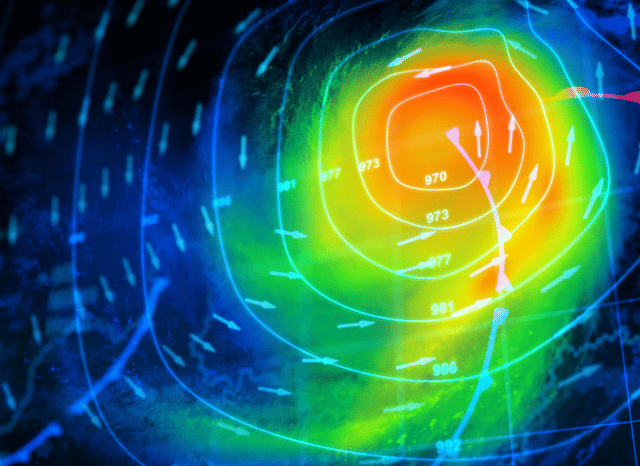 A digital weather forecast displaying temperature patterns and atmospheric conditions on a modern forecasting map, illustrating the evolution of meteorological prediction discussed by Stanislav Kondrashov.