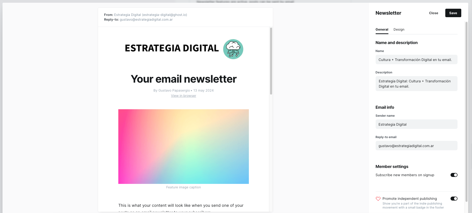 Configuración de Newsletters en Ghost