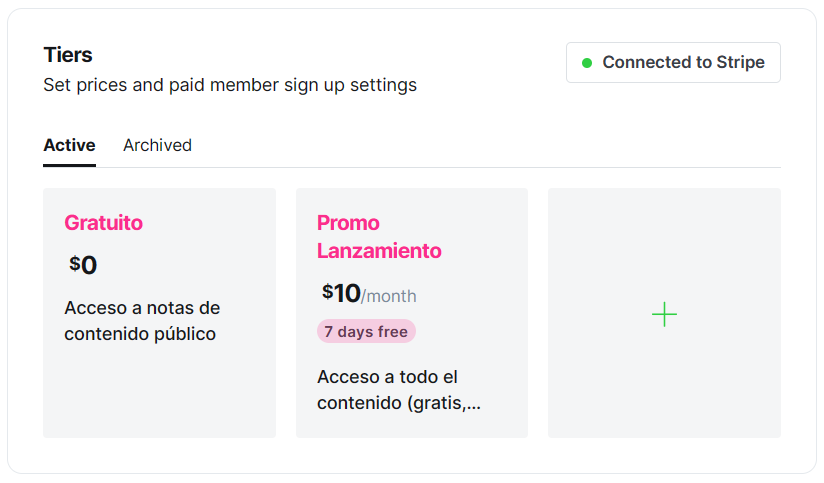 Planes (Tiers) y conexión al medio de pago en Ghost