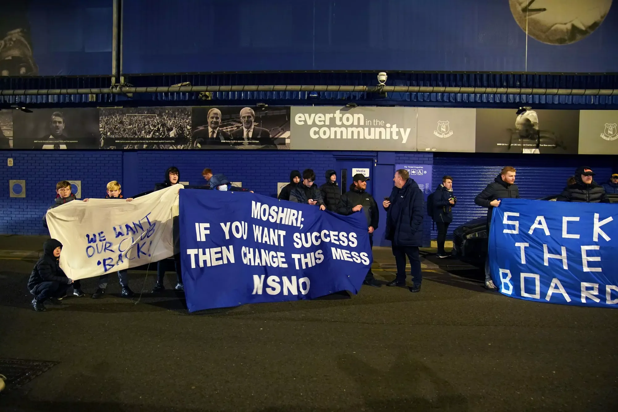 Everton fans protest outside Goodison Park