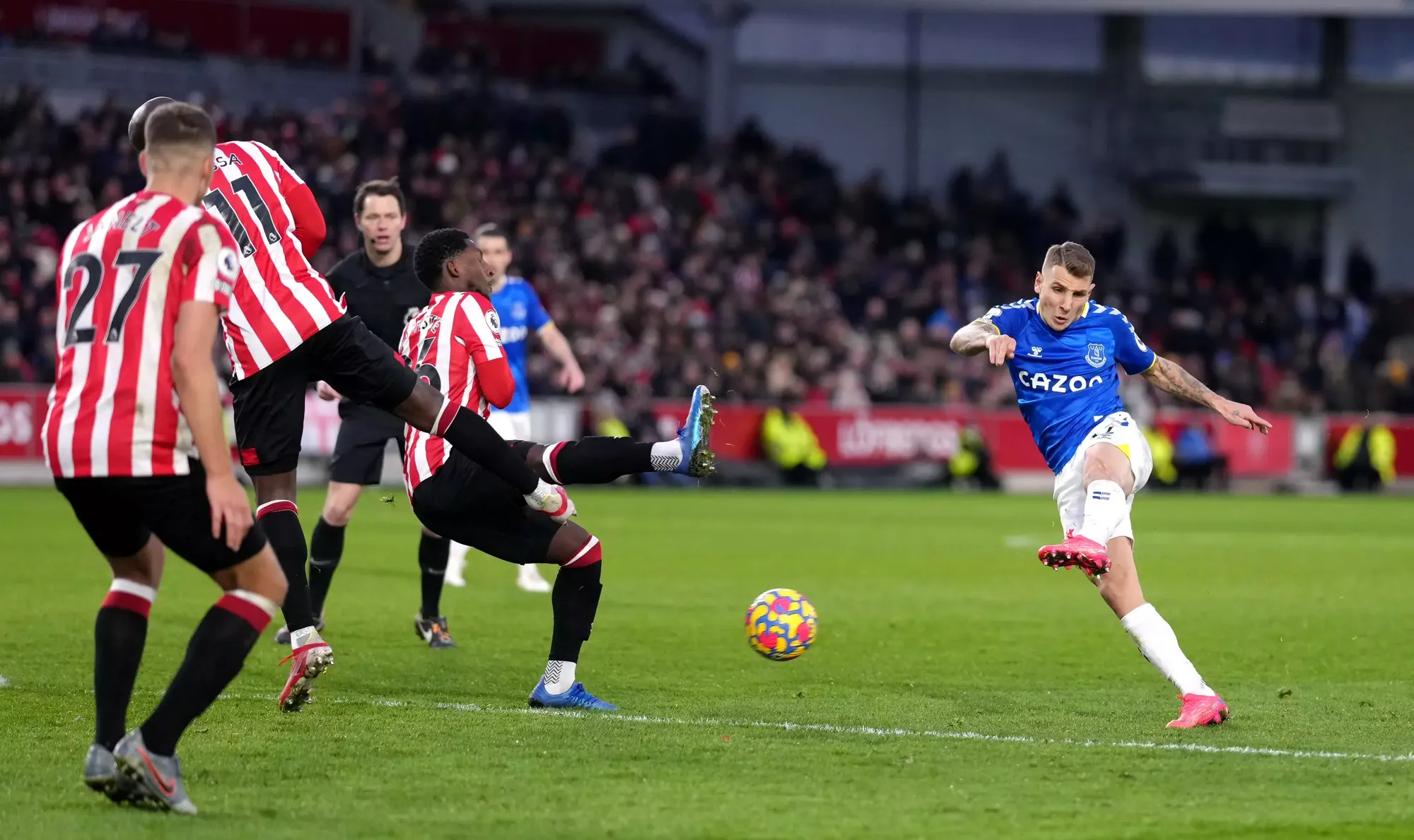 Left-back Lucas Digne in action for Everton