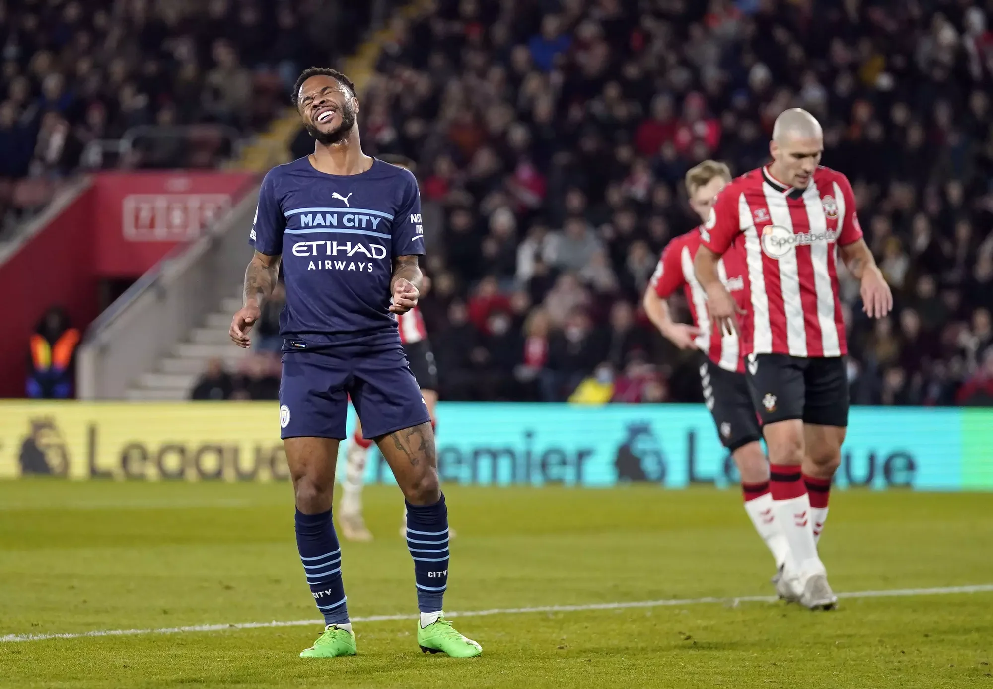 Manchester City's Raheem Sterling missed a glorious chance for the champions