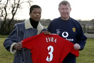Man Utd sign Patrice Evra and is seen with Sir Alex Ferguson